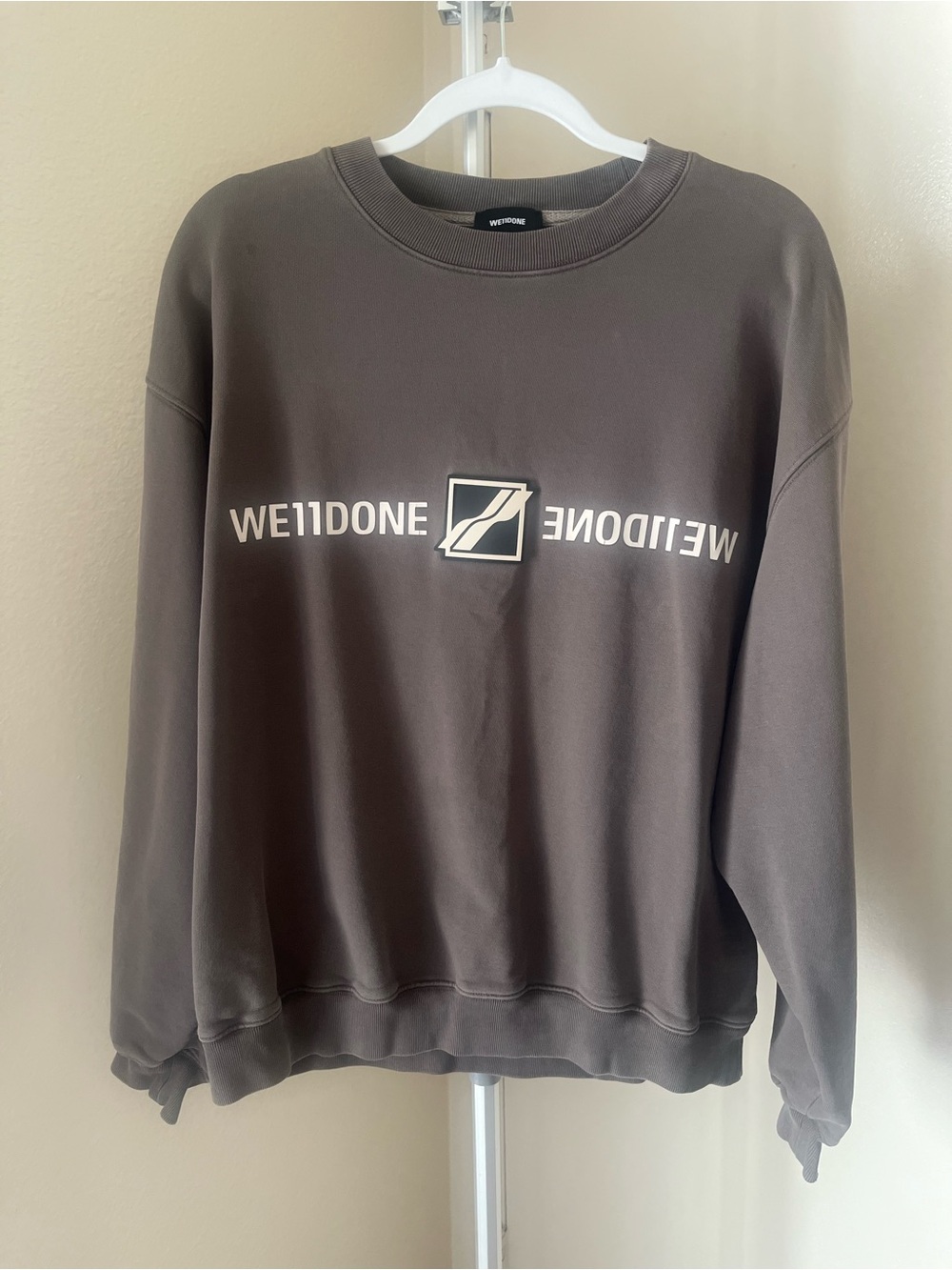We11done Grey Patched Mirror Logo Sweatshirt Size M